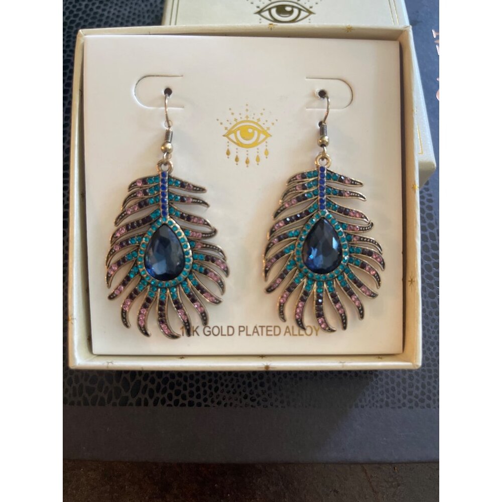 Crystal Peacock Feather Drop Earrings EYE CANDY LOS ANGELES